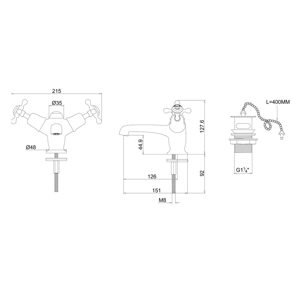 Burlington Claremont Deck Mounted Basin Mixer Tap - Basin
