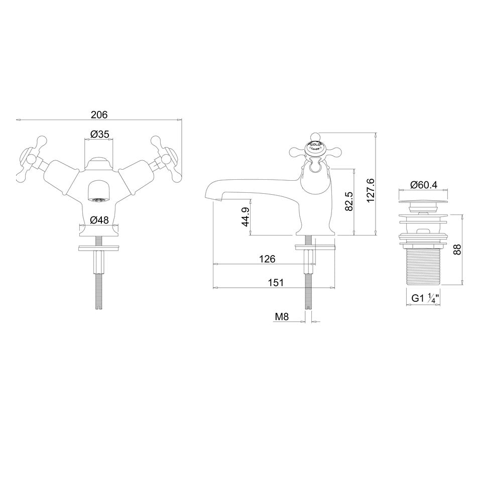 Burlington Claremont Deck Mounted Quarter Turn Basin Mixer
