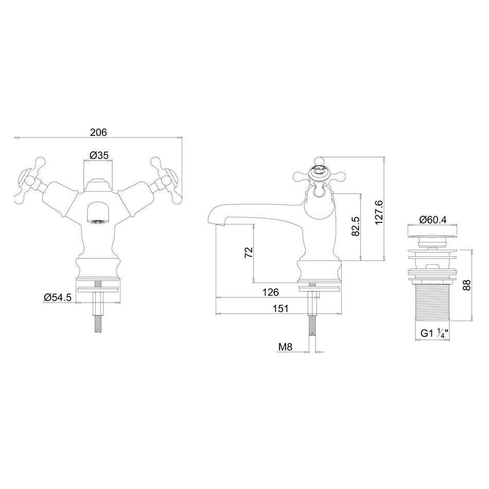 Burlington Claremont Deck Mounted Quarter Turn Basin Mixer