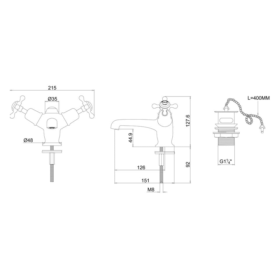 Burlington Claremont Deck Mounted Quarter Turn Basin Mixer