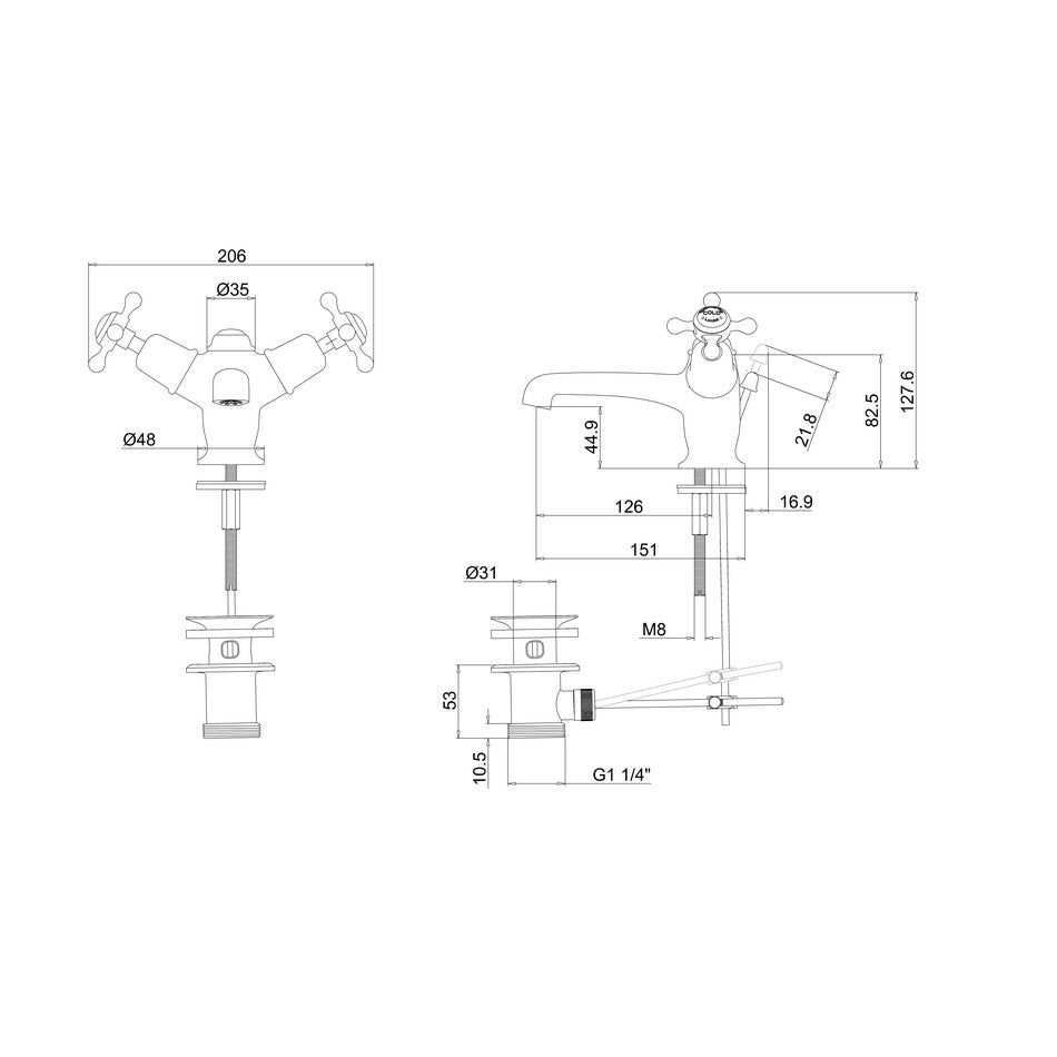 Burlington Claremont Deck Mounted Quarter Turn Basin Mixer