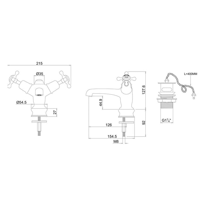 Burlington Claremont Deck Mounted Quarter Turn Regal Basin