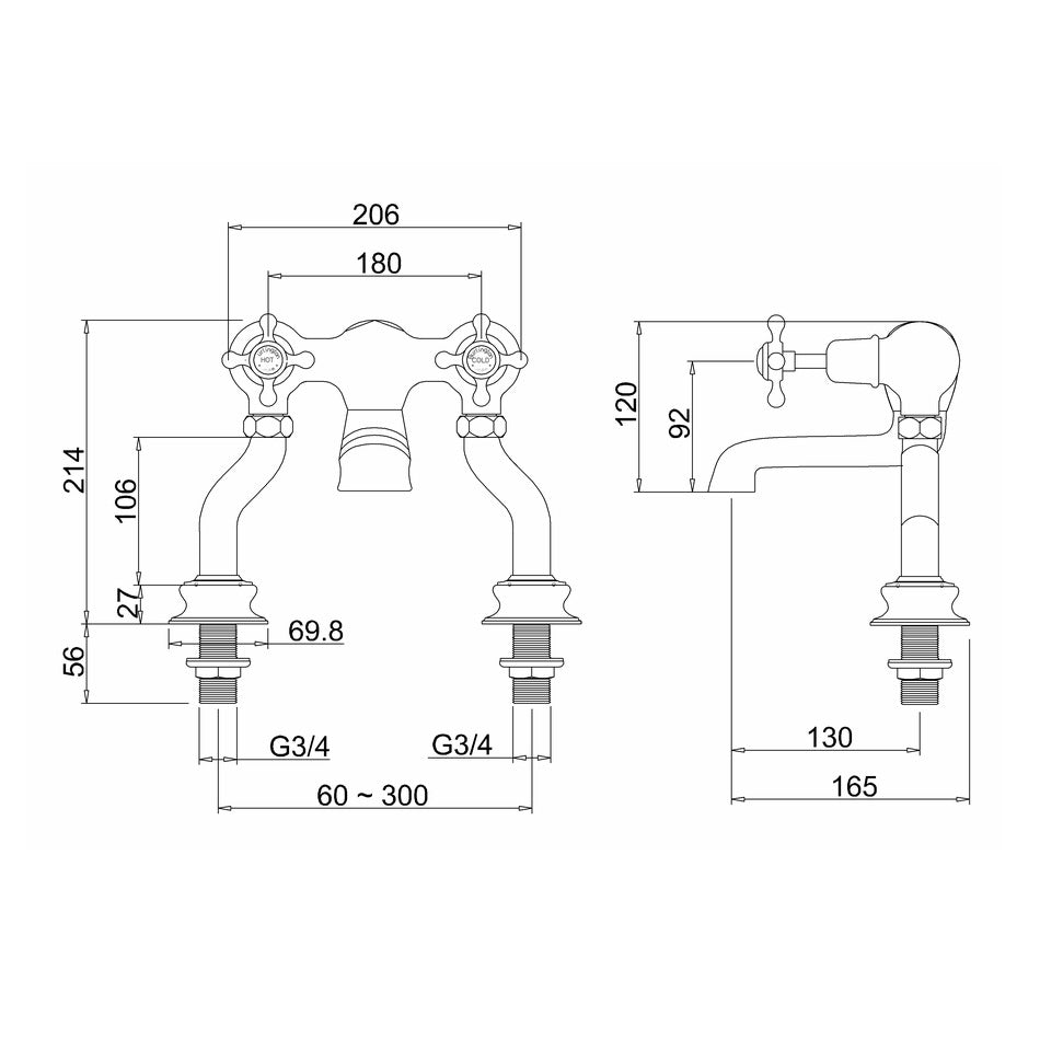 Burlington Claremont Deck Mounted Regal Bath Filler Tap