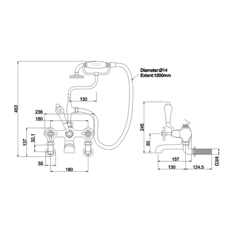 Burlington Claremont Wall Mounted Bath Shower Mixer