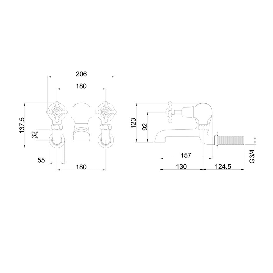 Burlington Claremont Wall Mounted Quarter Turn Bath Filler