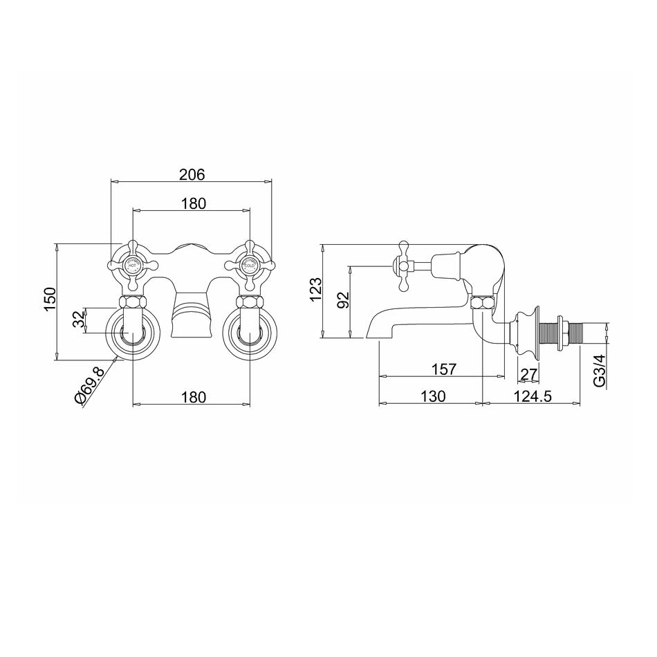 Burlington Claremont Wall Mounted Regal Bath Filler Tap
