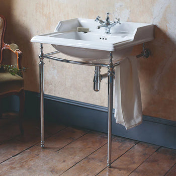 Burlington Classic 650mm Rectangular Basin with Washstand and Invisible Overflow - 2 Tap Holes