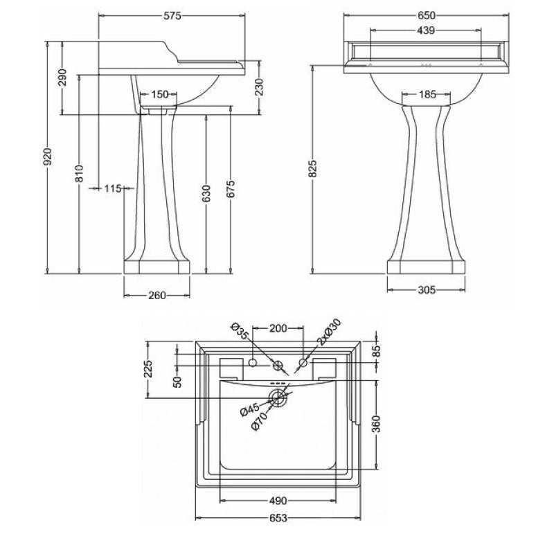 Burlington Classic White Rectangular Basin with Pedestal
