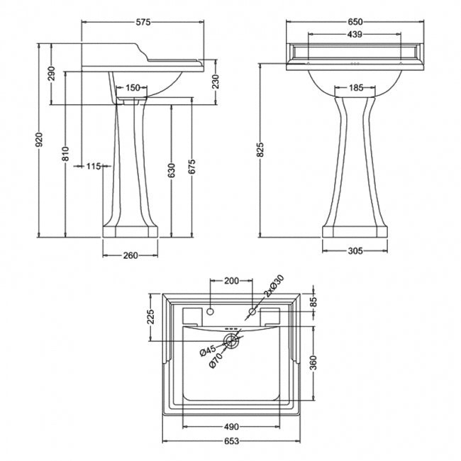Burlington Classic White Rectangular Basin with Pedestal