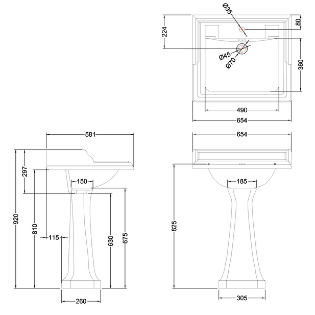 Burlington Classic White Rectangular Basin with Pedestal