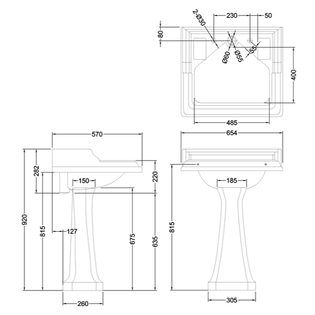 Burlington Classic White Rectangular Basin With Pedestal &