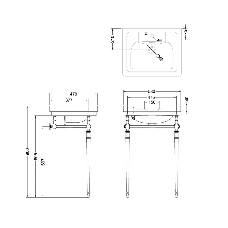Burlington Contemporary Basin With Regal Washstand - 580mm