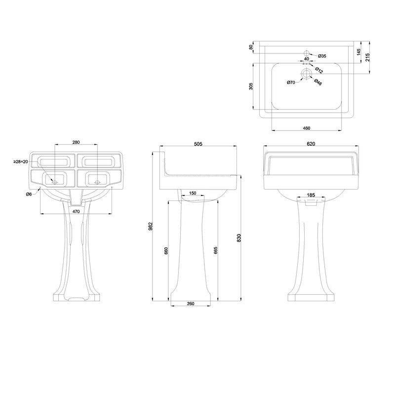 Burlington Contemporary Upstand Basin with Full Pedestal