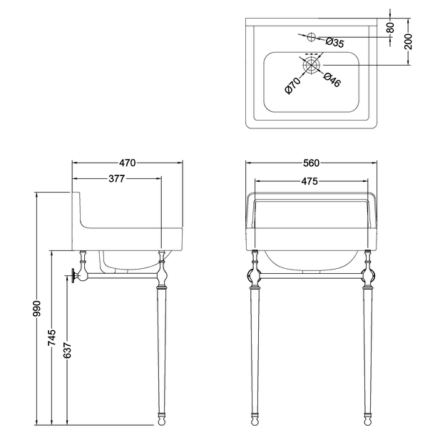 Burlington Contemporary White Upstand Basin with Washstand