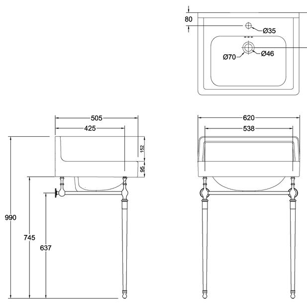 Burlington Contemporary White Upstand Basin with Washstand