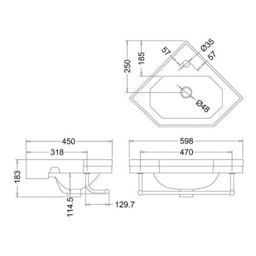 Burlington Corner Wall Hung Cloakroom Basin with Towel Rail