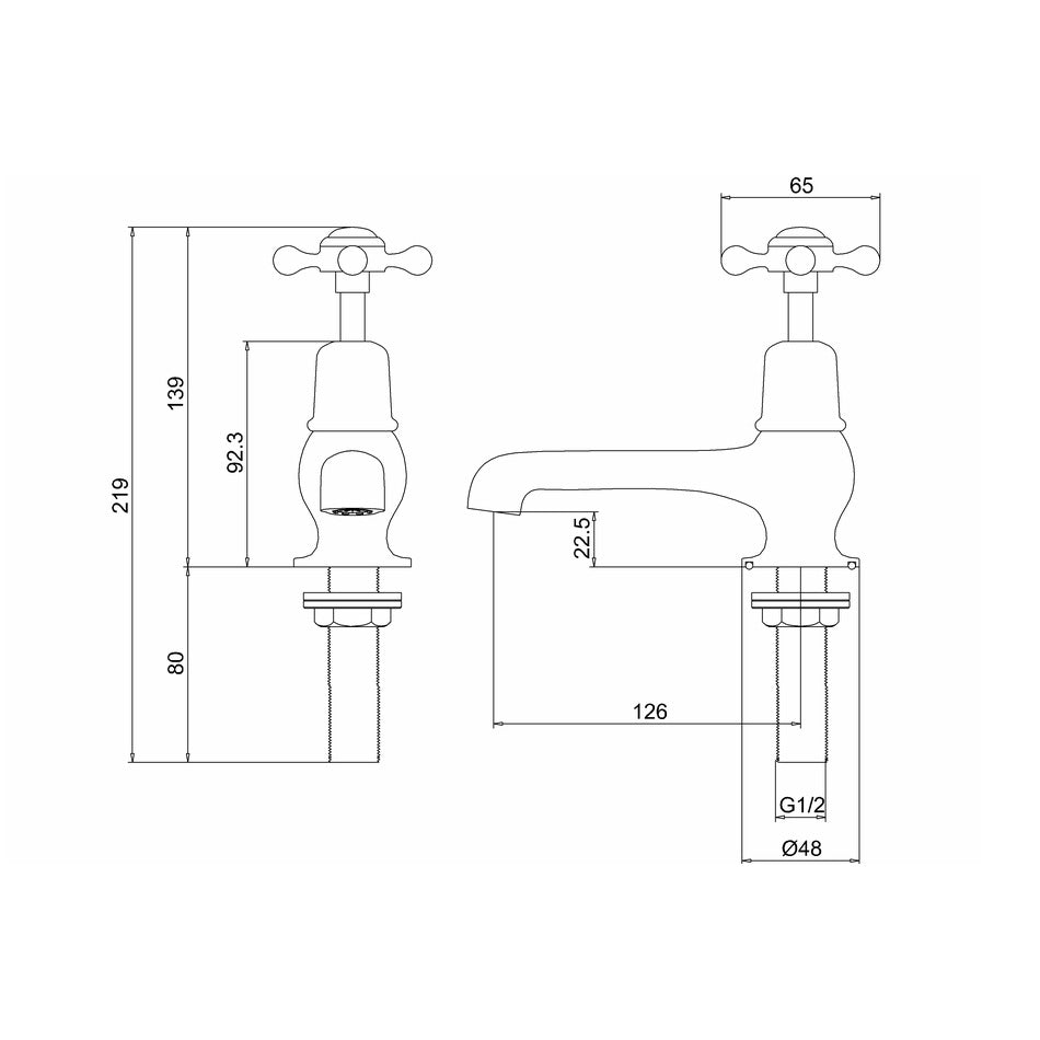 Burlington Deck Mounted 5 Inch Quarter Turn Basin Pillar