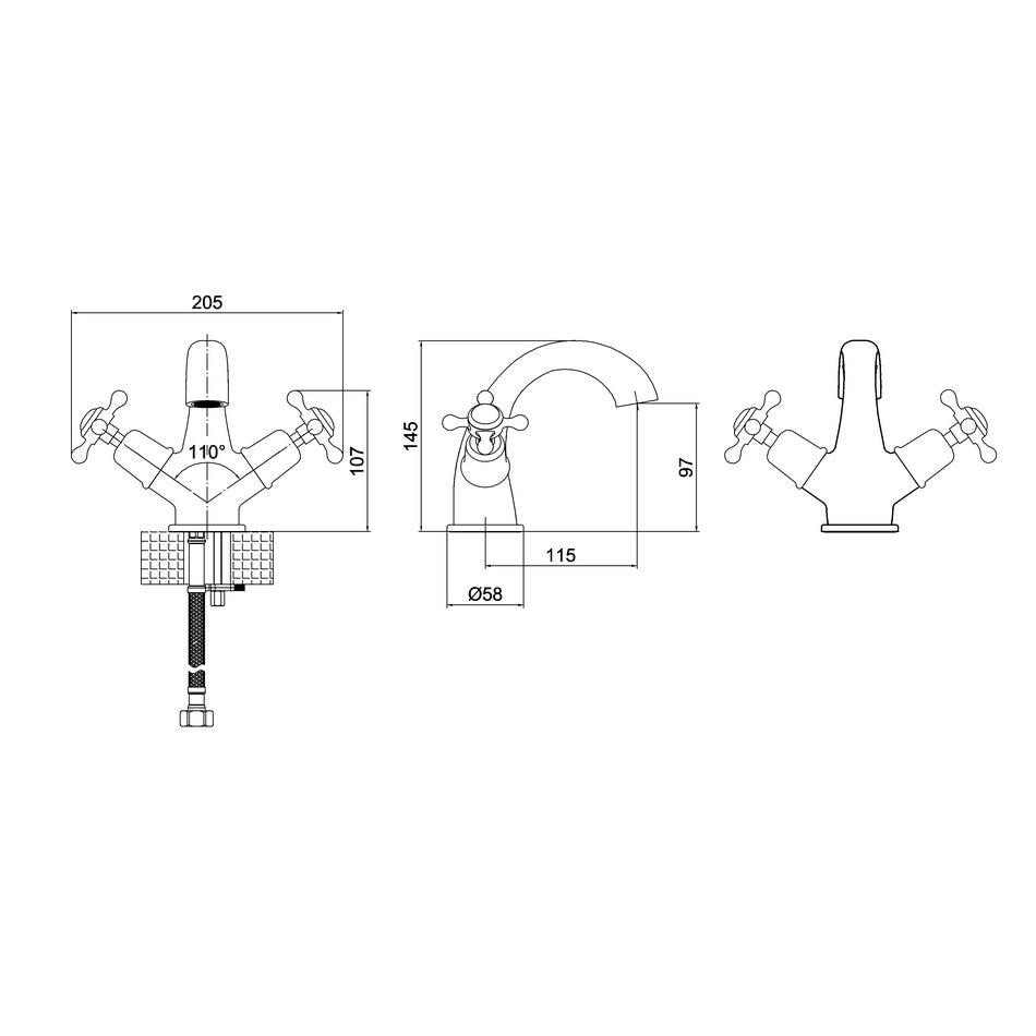 Burlington Deck Mounted Basin Mixer Tap With Claremont