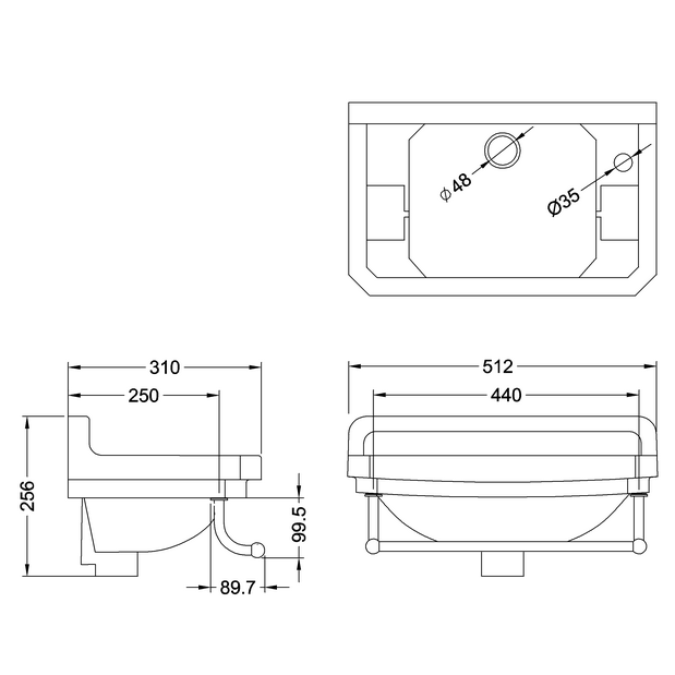 Burlington Edwardian Rectangular Cloakroom Basin 510mm