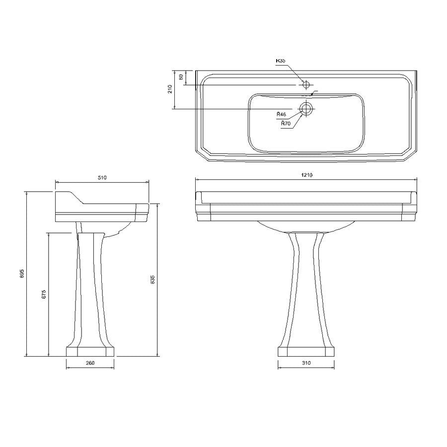 Burlington Edwardian White Basin With Pedestal - Full Basins