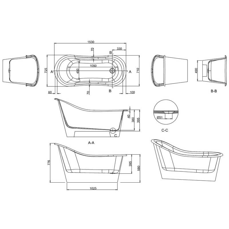 Burlington Emperor Single Ended Freestanding Acrylic Bath