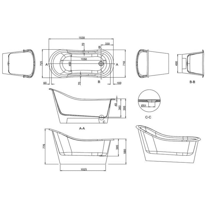 Burlington Emperor Single Ended Freestanding Acrylic Bath