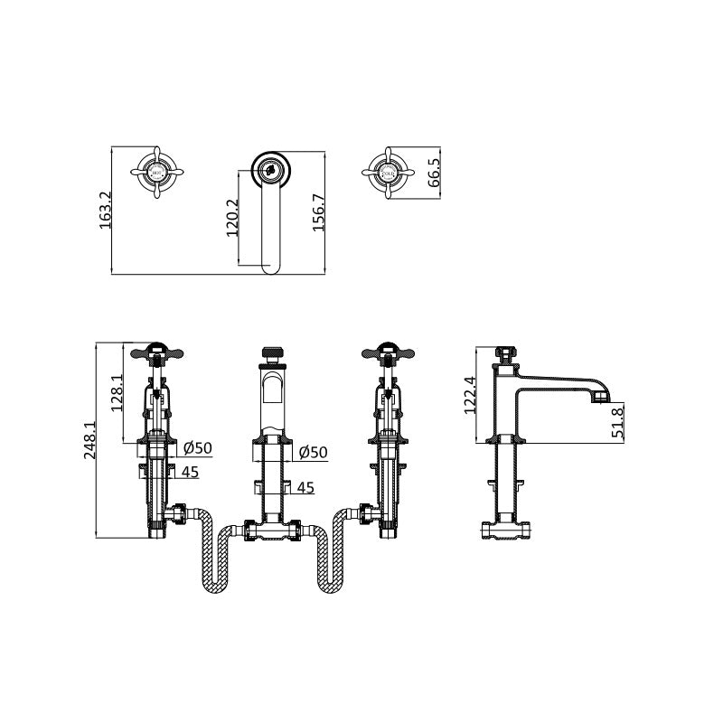 Burlington Guild Deck Mounted 3 Hole Basin Mixer Tap