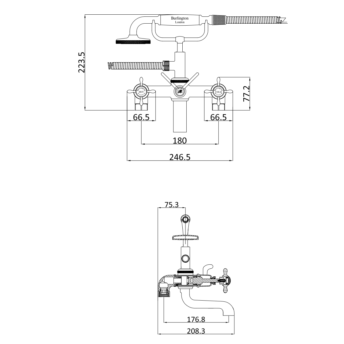 Burlington Guild Deck Mounted Bath Shower Mixer Tap - Wall
