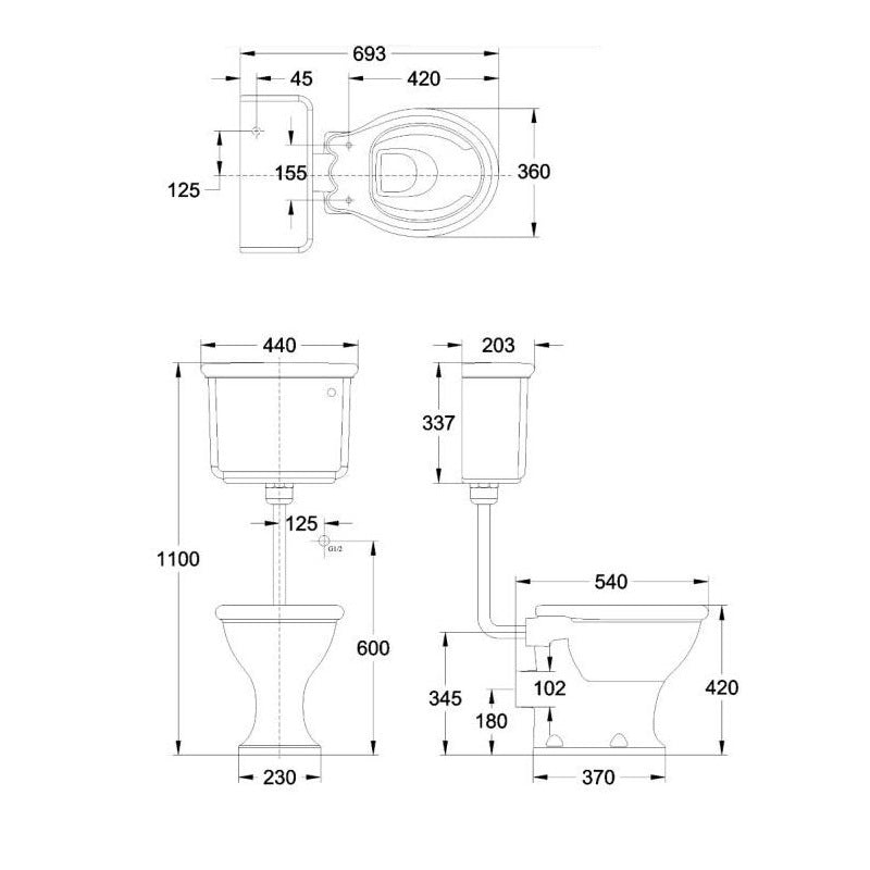 Burlington Guild Low Level Toilet With Lever Cistern - White