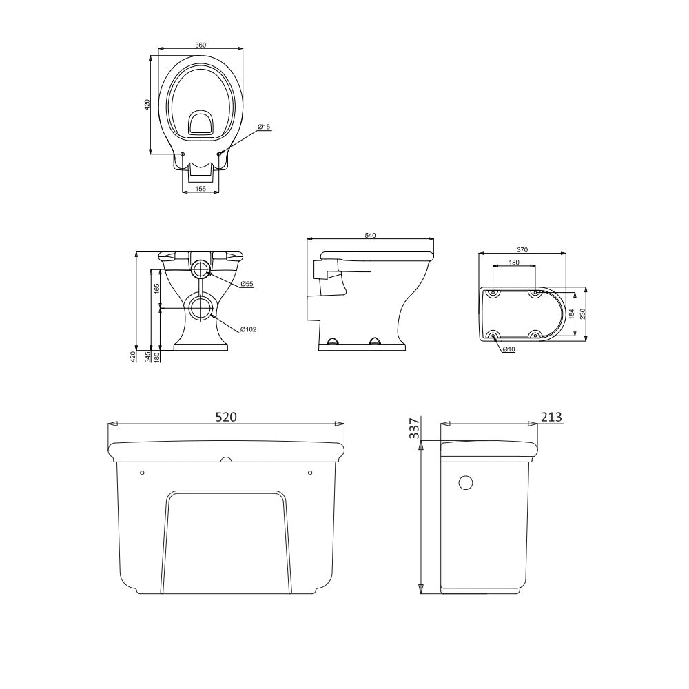 Burlington Guild Rimless High Level Toilet With Cistern