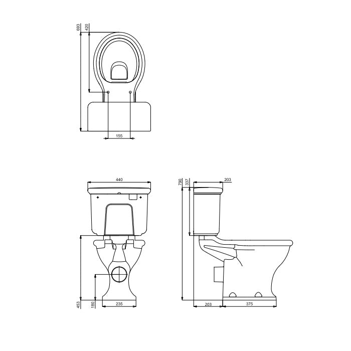 Burlington Guild Rimless Open Back Close Coupled Toilet