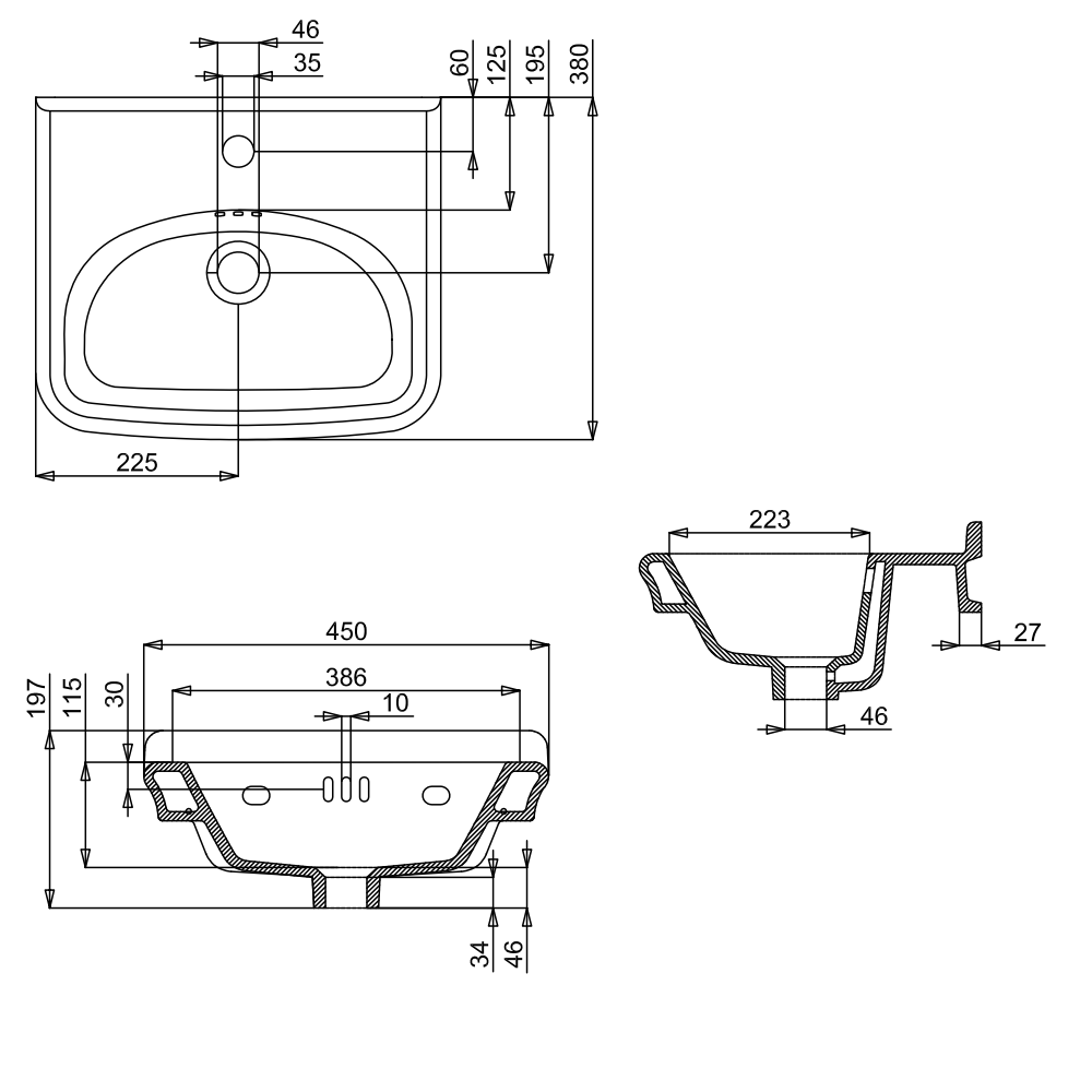 Burlington Guild Wall Hung Cloakroom Basin - 450mm