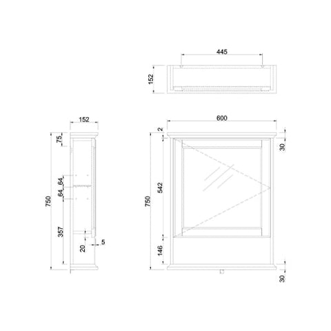 Burlington Mirrored Cabinet - 750mm x 152mm 600mm