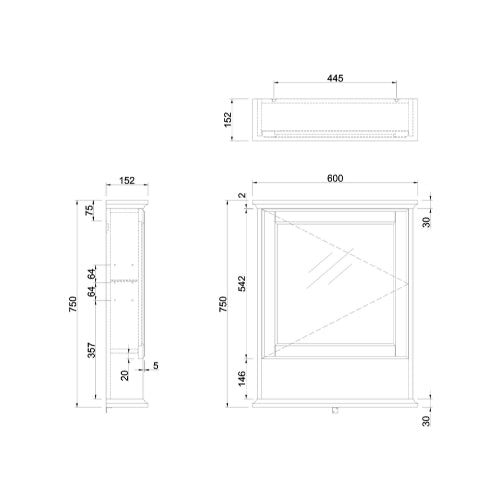 Burlington Mirrored Cabinet - 750mm x 152mm 600mm Non