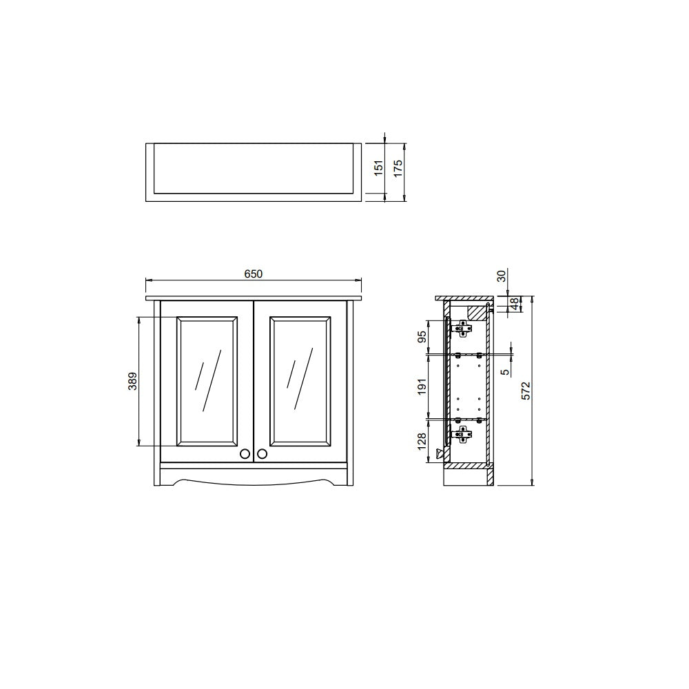 Burlington Non Illuminated Mirror Cabinet - 572mm x 650mm