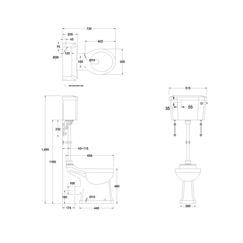 Burlington Regal Medium Level Toilet With Cistern And Flush