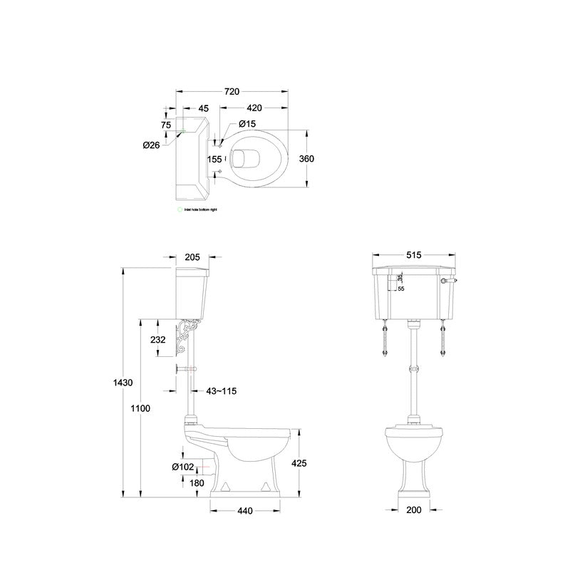Burlington Rimless Medium Level Toilet With Cistern