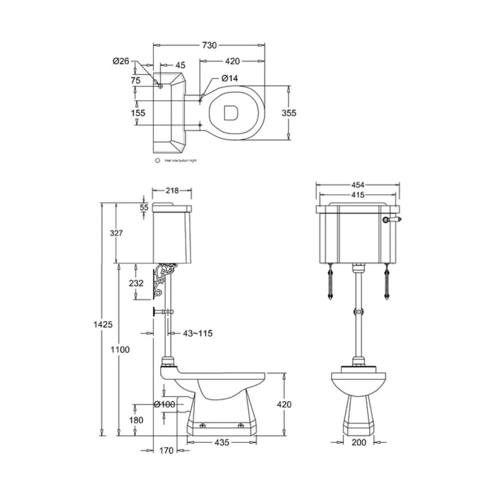 Burlington Rimless Medium Level Traditional Toilet