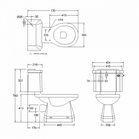 Burlington Rimless Standard Close Coupled Traditional Toilet