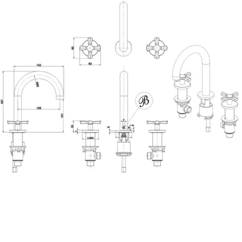 Burlington Riviera 3 Tap Hole Basin Mixer - Taps