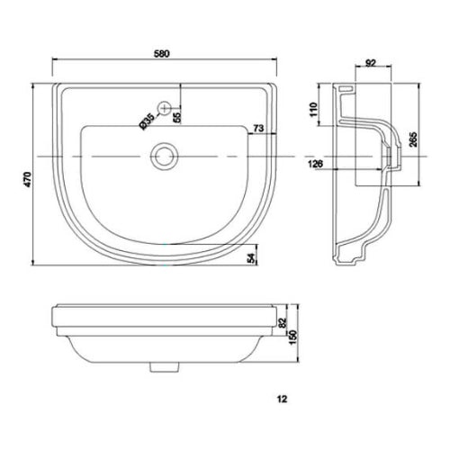 Burlington Riviera 580mm Semi Recessed Basin - Basins