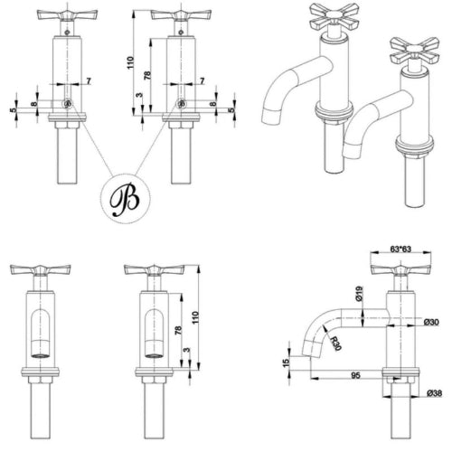 Burlington Riviera Basin Pillar Taps Pair