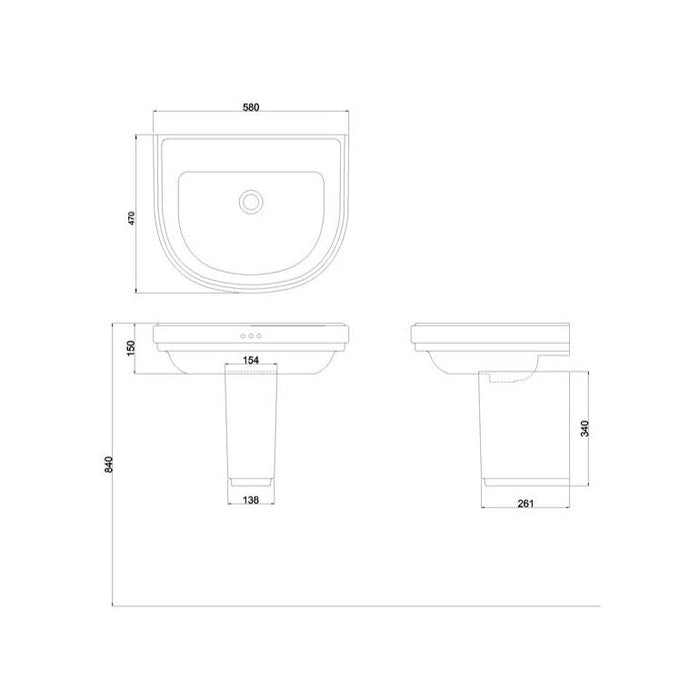 Burlington Riviera D shape Basin With Semi Pedestal - Basins