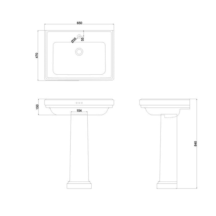 Burlington Riviera Rectangular Basin With Full Pedestal