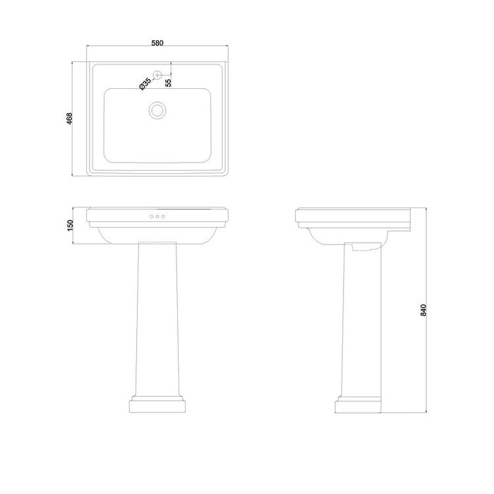 Burlington Riviera Rectangular Basin With Full Pedestal