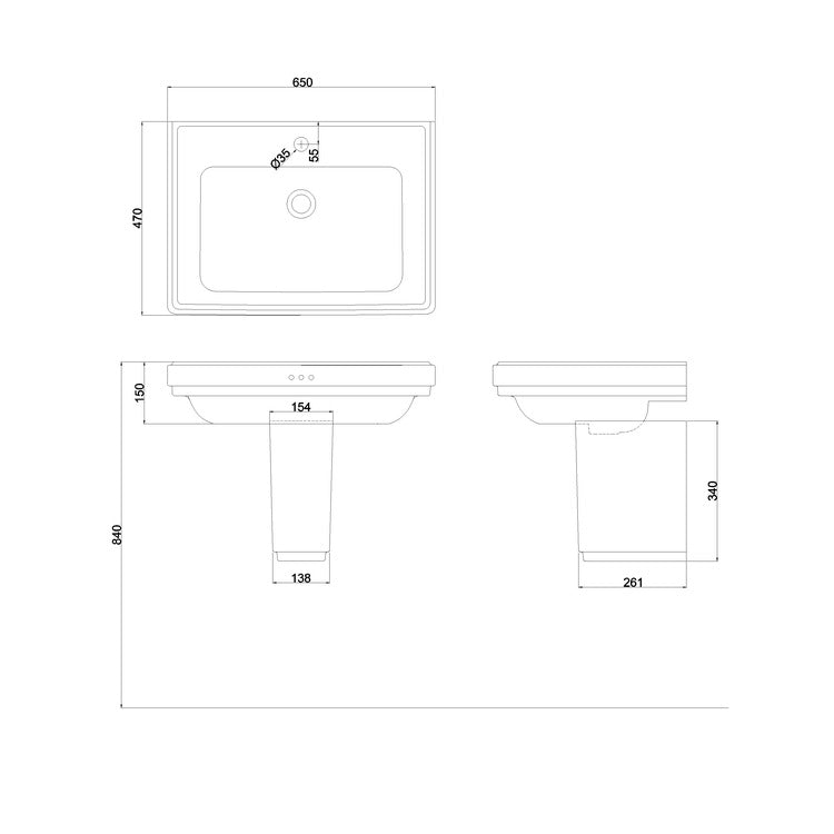Burlington Riviera Rectangular Basin With Semi Pedestal