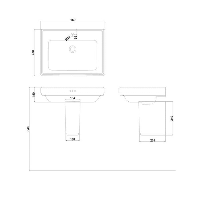 Burlington Riviera Rectangular Basin With Semi Pedestal