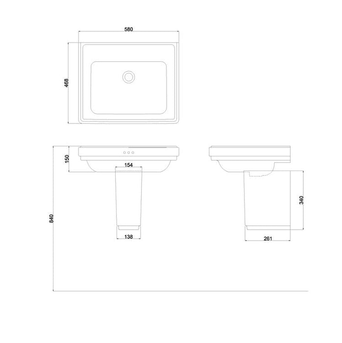 Burlington Riviera Rectangular Basin With Semi Pedestal