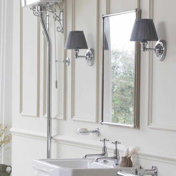 Burlington Round Bathroom Wall Light With Chrome Base And Silver Chiffon Shade
