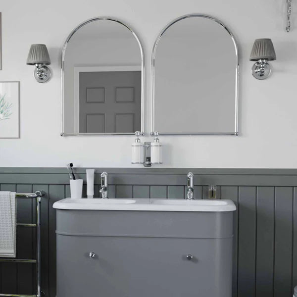 Burlington Round Bathroom Wall Light With Chrome Base And Silver Chiffon Shade